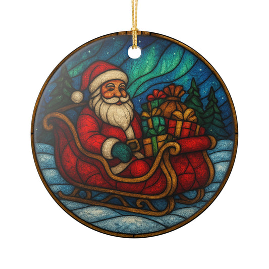 Santa Claus Christmas Tree Ornament | Stained Glass effect Santa Claus Ceramic Ornament | Holiday Ornament | Christmas Ornament