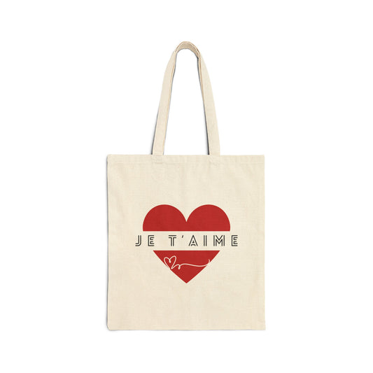 Valentine's Day Tote Bag, Red Heart French Love, Gift for Her, Romantic Canvas Handbag, Eco-Friendly Shopping Bag