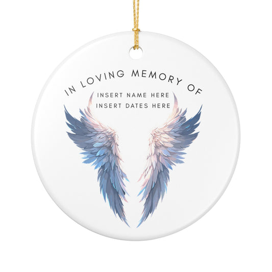 In Loving Memory Angel Wings ornament | Ceramic Memorial Ornament, Personalized Name & Dates
