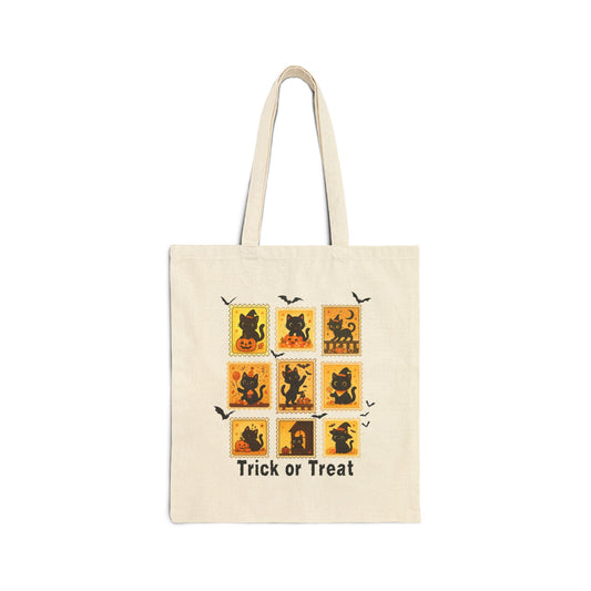 Black Cat Halloween Tote Bag - Witch Bat Pumpkin Canvas Tote Bag for Halloween Trick or Treat Goodie Gift Bags