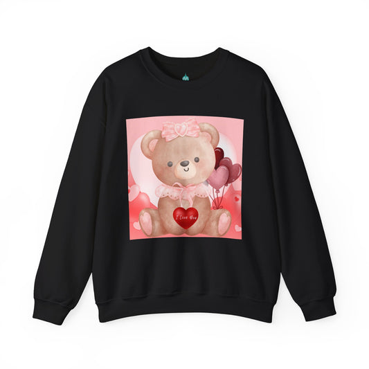 Sweet Heart Bear Sweatshirt - Cute Teddy Bear "I Love You" Crewneck - Romantic Pink Heart Pullover - Gift for her - Anniversary Gift