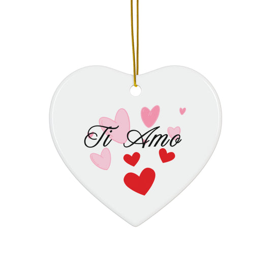 Heart Shaped Ceramic Ornament, Christmas Decoration, Heart Ornament, Ti Amo Keepsake, Love Gift, Romantic Holiday Decor, Gift for Her