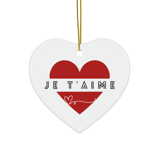 Ceramic Ornament Expressing "I love you" in French. Heart Circle Holiday Decoration, Valentine's Day Ornament, Christmas Ornament Decor