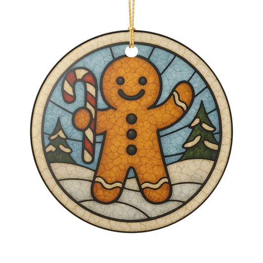 Gingerbread Man Christmas Tree Ornament | Stained Glass Effect Ceramic Ornament | Holiday Ornament | Christmas Tree Ornament