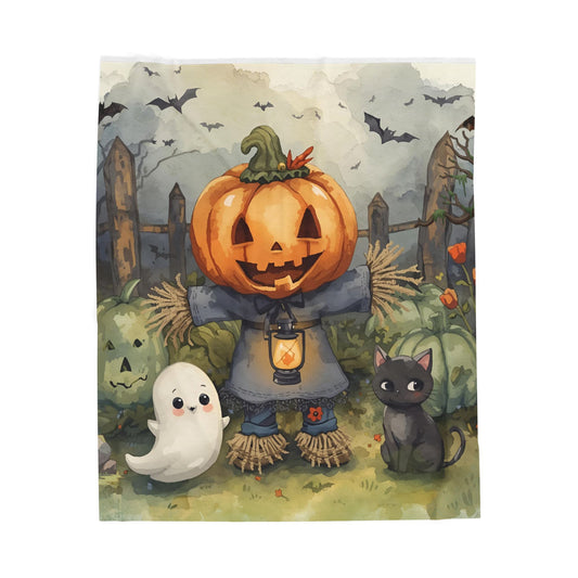 Spooky Halloween Velveteen Plush Blanket: Cozy Autumn Decor for Home, Couch, and Bedding