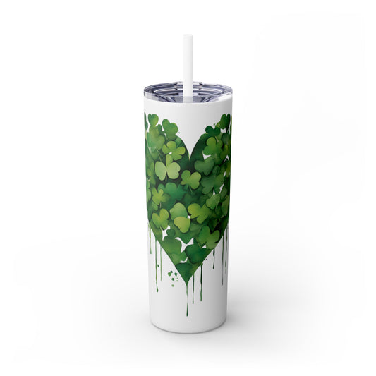 Green Clover Tumbler - 20oz Stainless Steel Insulated Cup with Shamrock Design, Lucky Charm Drinkware Gift for Coffee, Tea or Water