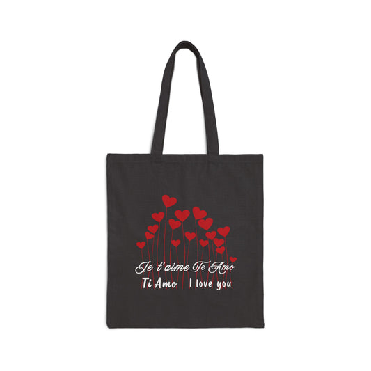 Eco-Friendly Canvas Tote Bag "I Love You" in Multiple Languages with Heart Flowers Reusable Shopping Bag Romantic Gift