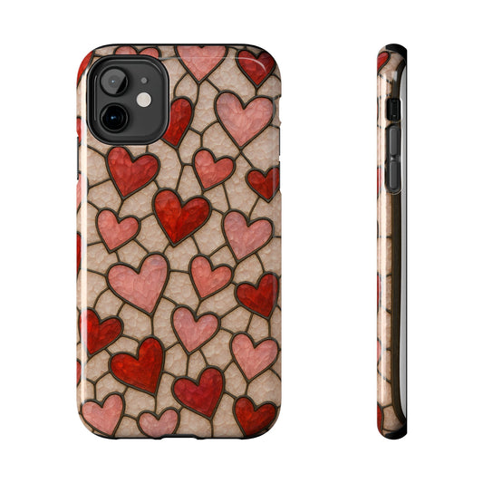 Hearts in stained glass effect - Slim/Tough Phone Case Cover for iPhone 17 16 15 14 13 12 11 Pro Max, Samsung Galaxy