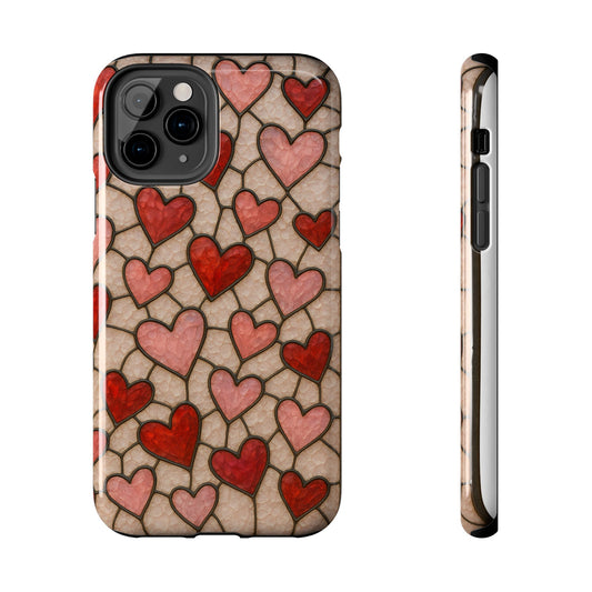 Hearts in stained glass effect - Slim/Tough Phone Case Cover for iPhone 17 16 15 14 13 12 11 Pro Max, Samsung Galaxy