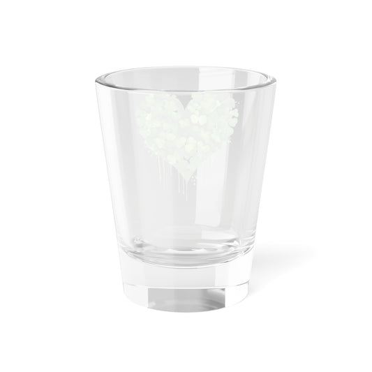 Shamrock Heart Shot Glass - 1.5oz Clear Glass with Green Clover Design, Fun Lucky Charm Whiskey Shooter & Party Favor Barware