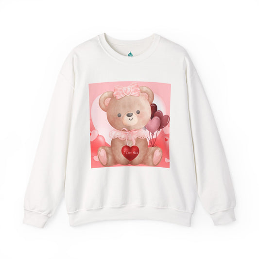 Sweet Heart Bear Sweatshirt - Cute Teddy Bear "I Love You" Crewneck - Romantic Pink Heart Pullover - Gift for her - Anniversary Gift