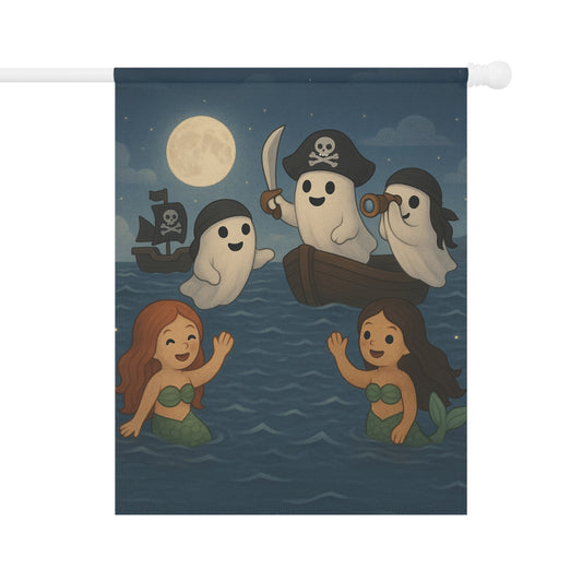 Ghost Pirate Mermaid Garden Flag, Fall Garden Flag, Halloween Garden Flag, Halloween Lawn Flag, Cute Yard Banner