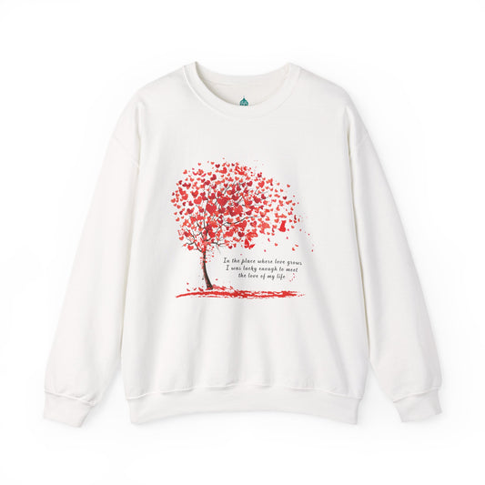 Love Tree Sweatshirt - "Where Love Grows" Quote Pullover - Romantic Heart Tree Crewneck - Gifts for her - Anniversary Gift