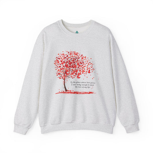 Love Tree Sweatshirt - "Where Love Grows" Quote Pullover - Romantic Heart Tree Crewneck - Gifts for her - Anniversary Gift