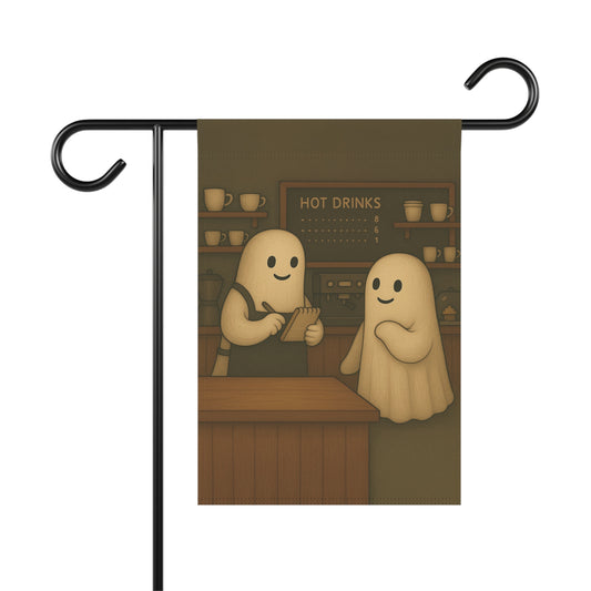 Ghost Barista Garden Flag, Fall Garden Flag, Halloween Garden Flag, Halloween Lawn Flag, Cute Yard Banner
