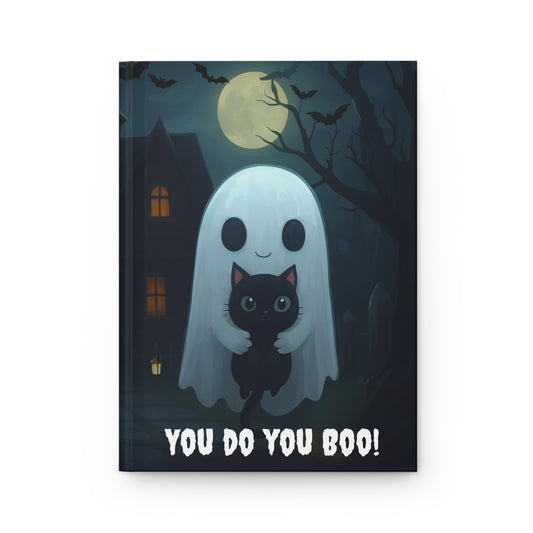 Ghost with Black Cat Library Notebook, Ruled Line Journal for Creepy Writing, Spooky Notetaking, Scary Stationery Gift, Halloween Journal