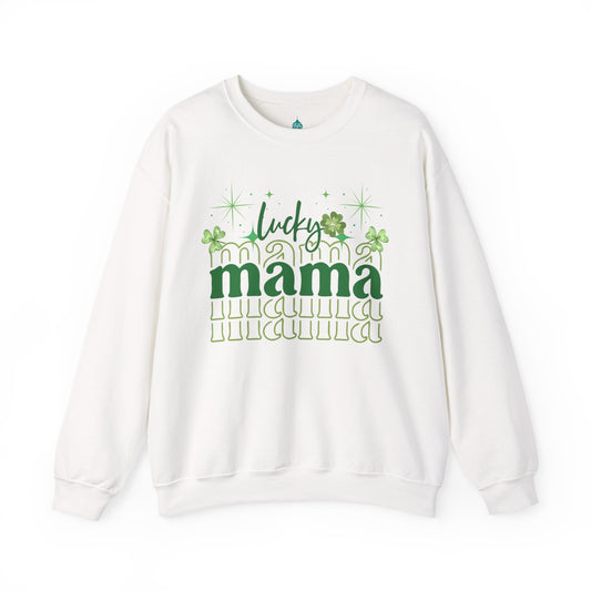 Lucky Mama Sweatshirt - Crewneck with Green Shamrock Design, Cozy Gift for Moms, Cute Lucky Charm Pullover for Coffee or Casual Wear