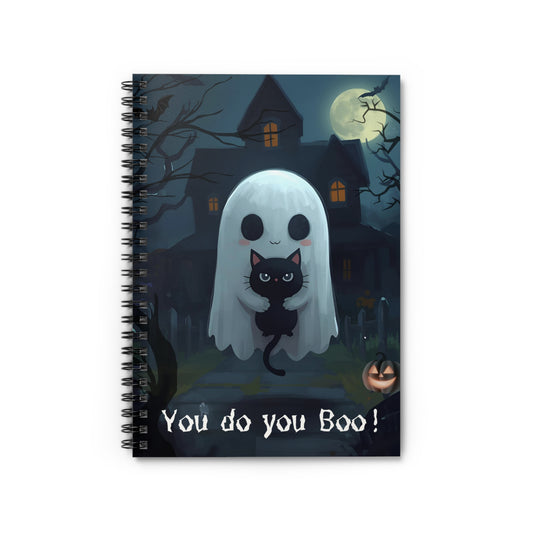 Spooky Ghost Notebook, Autumn Halloween Journal, Dark Forest Stationery, Ghost and Black Cat Diary, Fall Cute Ghost Gift Idea