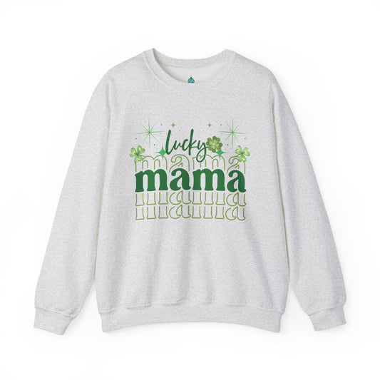 Lucky Mama Sweatshirt - Crewneck with Green Shamrock Design, Cozy Gift for Moms, Cute Lucky Charm Pullover for Coffee or Casual Wear