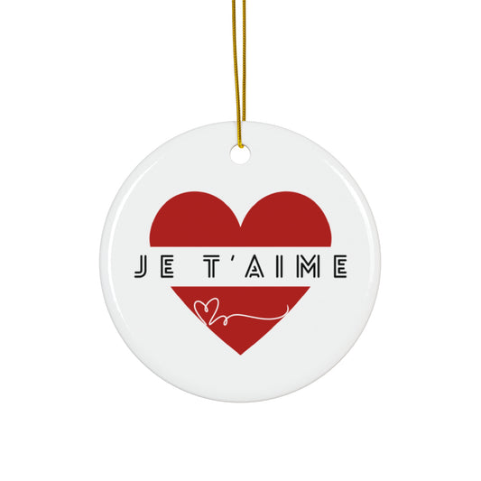Ceramic Ornament Expressing "I love you" in French. Heart Circle Holiday Decoration, Valentine's Day Ornament, Christmas Ornament Decor