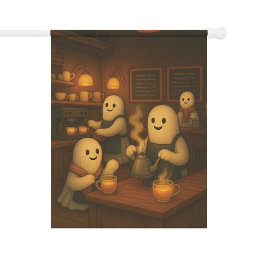 Ghost Tea Shop, Cute Ghost Yard Flag, Autumn Outdoor Banner, Whimsical Ghost Decor, Fall Ghost Flag, Tea Lovers