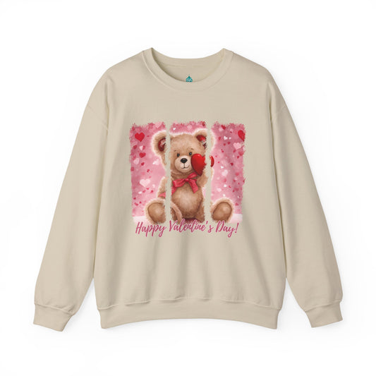 Valentine Teddy Bear Sweatshirt - Cute Happy Valentine's Day Crewneck, Cozy Heart Gift for Her, Romantic Bear Pullover