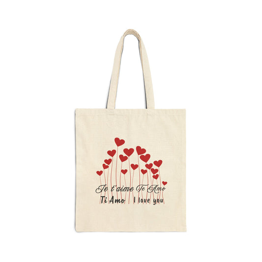 I Love You Tote Bag, Multiple Languages with Heart and Flowers, Reusable Shopping Bag, Romantic Gift, Eco-Friendly Canvas Bag