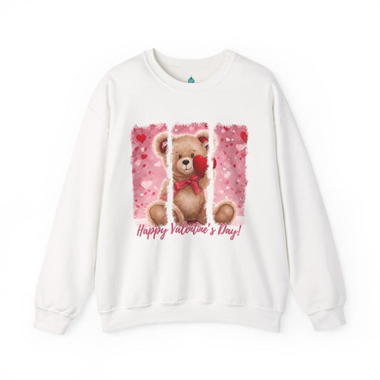 Valentine Teddy Bear Sweatshirt - Cute Happy Valentine's Day Crewneck, Cozy Heart Gift for Her, Romantic Bear Pullover