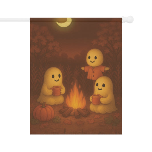 Ghost Campfire Garden Flag, Fall Yard Flag, Cozy Ghost Lawn Banner, Autumn Garden Decor, Cute Outdoor Ghost Flag