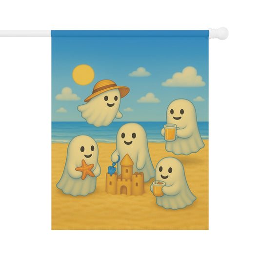 Ghosts at the Beach Garden Flag, Cute Ghost Yard Flag, Summerween Outdoor Banner, Whimsical Ghost Decor, Summer Beach Ghost Flag