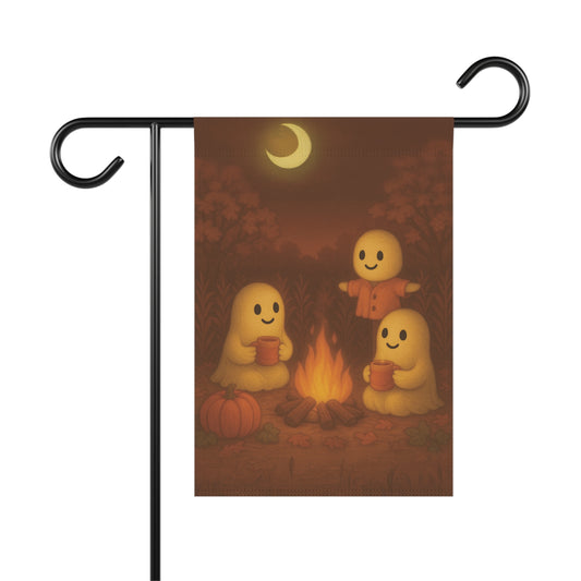 Ghost Campfire Garden Flag, Fall Yard Flag, Cozy Ghost Lawn Banner, Autumn Garden Decor, Cute Outdoor Ghost Flag