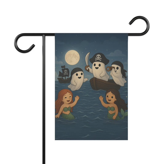Ghost Pirate Mermaid Garden Flag, Fall Garden Flag, Halloween Garden Flag, Halloween Lawn Flag, Cute Yard Banner
