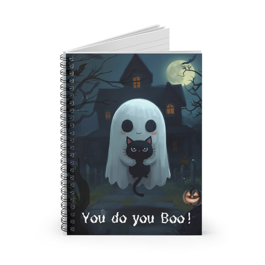 Spooky Ghost Notebook, Autumn Halloween Journal, Dark Forest Stationery, Ghost and Black Cat Diary, Fall Cute Ghost Gift Idea