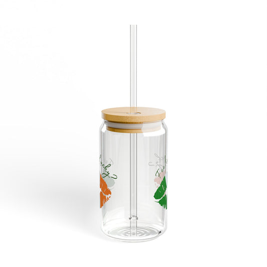 Feeling Lucky Glass Can Tumbler - 16oz Clear Cup with Bamboo Lid & Straw, Irish Flag Lips Design, Fun Lucky Charm Gift for Coffee Lovers